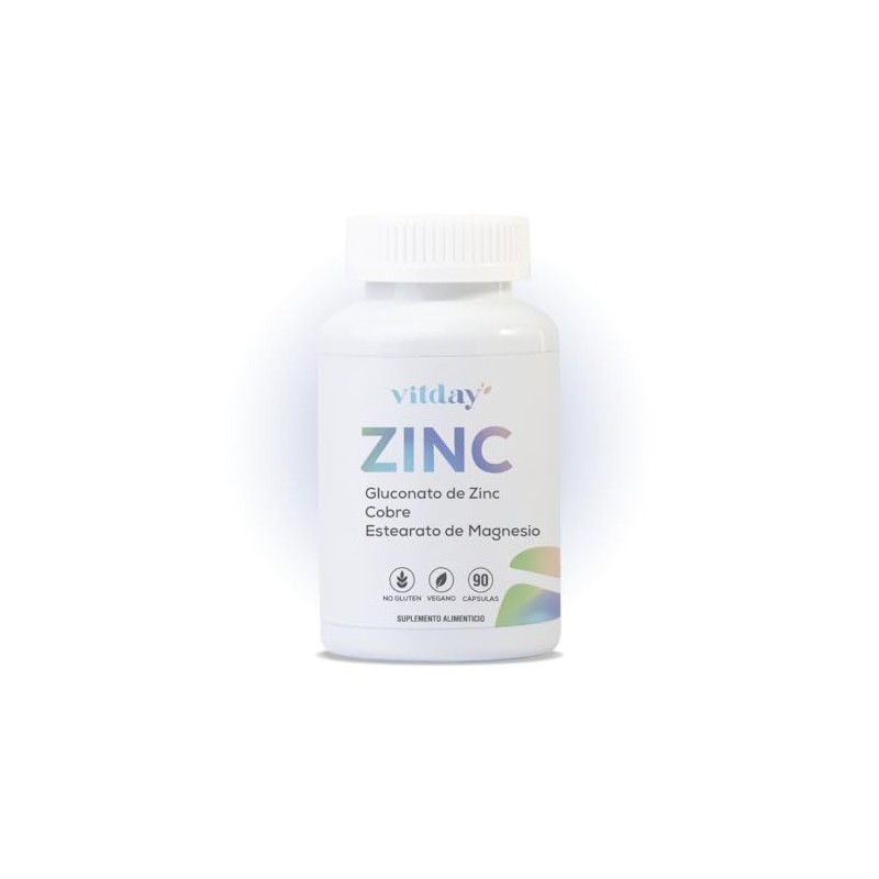 Vitday Zinc Cápsulas Gluconato Cobre Estearato Magnesio Suplemento Alimenticio 100