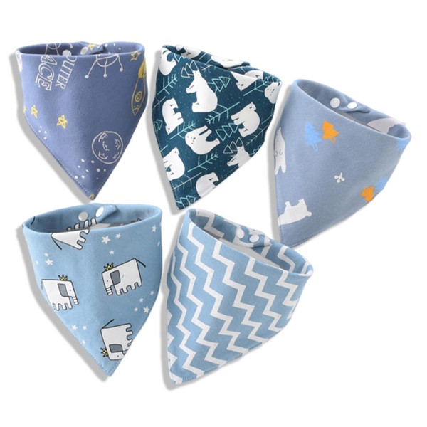 JeiibrZui 5 Pcs Pure Cotton Blue Baby Dribble Bibs for