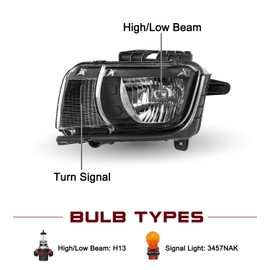 JSBOYAT Halogen Headlight Assembly Replacement for Chevy Camaro 2010 2011 2012 2013 Factory Style Bulbs Included Driver and Passenger Side, Black Housing with Clear Reflector
