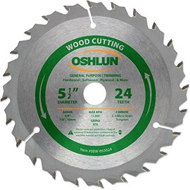 Oshlun SBW-055024 5-1/2-Inch 24 Tooth ATB General Purpose and Trimming Saw Blade with 5/8-Inch Arbor (1/2-Inch and 10mm Bushings)