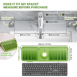 Daily Treasures 17.7"x5.5" Splash Sink Guard with Button, 6° Large Slope Sink Splash Guard,Green Silicone Faucet Mat for Kitchen,Silicone Faucet Splash Guard Mat for Bashroom Kitchen Sink