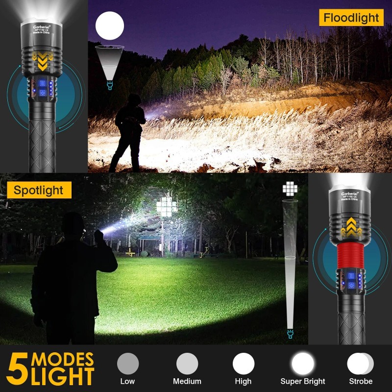Garberiel 9900000Lumen Super Bright XHP120 LED Flashlight Rechargeable High Powerful