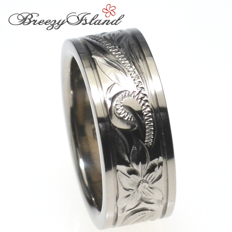 [BreezyIsland] Hawaiian Jewelry Ring Hawaiian Scroll Titanium 8mm Width, Titanium