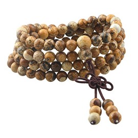 Shanxing 6mm Picture Jasper Crystal 108 Prayer Beads Mala Wrap Bracelet for Men Women, Worry Beads Healing Crystal Bracelet Tibetan Buddhist Jewellery Gift Buddha Reiki Meditation Stone Necklace