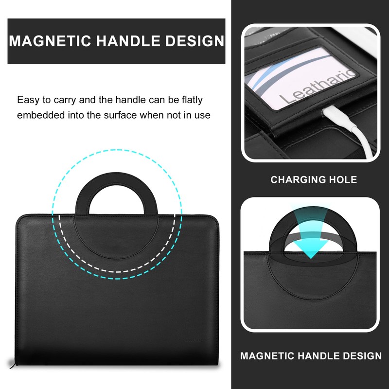 Leathario 3-Ring Portfolio Binder, Includes 5 Folder Index Dividers, 13