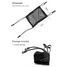 Xtrons Universal Car Back Seat Elastic Storage Bag, Net Holder with Hooks Cargo Net Organizer Mesh Nylon (28 x 32cm)