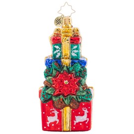 Christopher Radko Hand-Crafted European Glass Christmas Tree Decorative Ornament, Poinsettia Presents