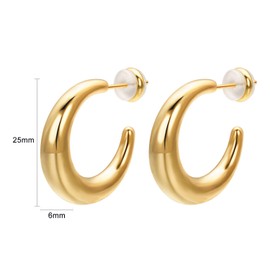 Vogem Chunky Gold Earrings Women's Gold-Plated Earrings Half Hoop Earrings Gold Women's Croissant Bread Stud Earrings Hypoallergenic Jewellery Gift, Gold Plated