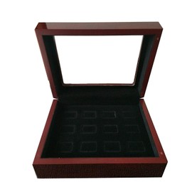 JunningGor 12 Holes Championship Big Heavy Ring Display Case Wooden Jewelry Box Red Velvet Inside (Red) (Black)