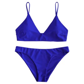 ZAFUL Conjunto de bikini de dos piezas con tirantes delgados para mujer, 1-Cobalt Blue, XL