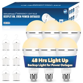 BoRccdit KeepLit 6 Pack Emergency Rechargeable Light Bulbs, 48H Long Lasting & 3 Brightness Power Outage Light,12W 3000K Battery Backup Emergency Light Bulbs for Home Power Failure Hurricane