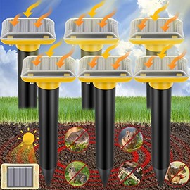 Ultrasonic Mole Repellent Outdoor, 6 Pack Gopher Repellent Solar-Powered for Lawn Yard and Garden, Waterproof Mole Killer Traps, Effectively Repels Gopher Vole Groundhog Snake, Yellow