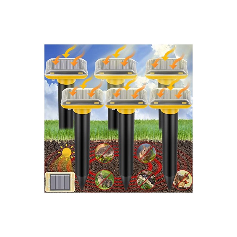 Ultrasonic Mole Repellent Outdoor, 6 Pack Gopher Repellent Solar-Powered for