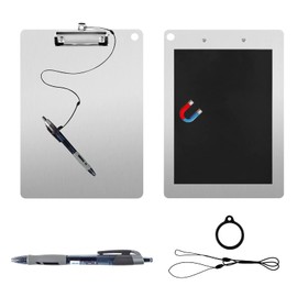 Metal Magnetic Clipboards with Pen Attached Stainless Steel Board with Low Profile Aluminum Document Holder Letter Size Clipboards Hardboard Pen Leash Magnetic Clipboard for Refrigerator Industry