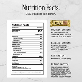 David High Protein Bars No Sugar - Sugar Free Protein Bars, Low Carb, Gluten Free - 28g of Protein, 150 Calories - David Bar On-The-Go Snack - Salted Peanut Butter Flavor, Pack of 12