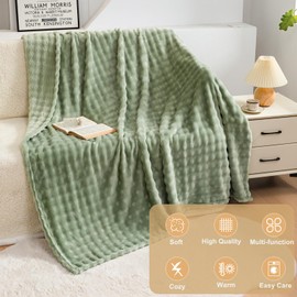 DuShow Fleece Throw Blanket,Soft Flannel Fluffy Cosy Warm Fleece Blanket,Perfect for Bed Couch and Sofa,Green,130x150cm