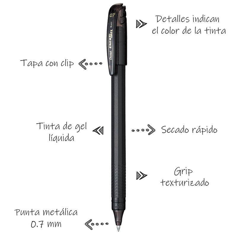 Pentel BL417BP2-A Bolígrafo Energel BL417, Tinta Negra, Blíster 2 piezas