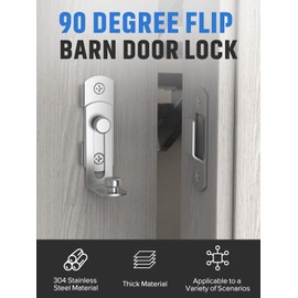 Flip Barn Door Lock, 90 Degree Stainless Steel Door Lock, Safety Door Latch, Right Angle Curved Door, Hook Lock Latch for Barn, Garden, Outdoor, Garage, Wine Cabinet, Closet (2 Pack Silve)