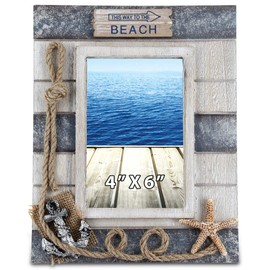 CoTa Global Silver Sea Nautical Photo Frame 4x6 - Handcrafted Wooden Nautical Photo Frame for Tabletop Display or Hanging Beach Themed Home Decor, Color May Vary