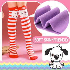 ANTSANG Kids Girls Knee High Socks Long Boot Crazy Silly Fun Gift Cute Tall Animal Socks for Child 6 Pairs Stocking Stuffers Gifts for 10 Year Old Girls Birthday Gifts Ideas(Dots Animal)