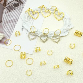 106 PCS Gold Hair Jewelry Clips The Heart Shape Themed for Braids Cuffs Loc Charms Hair Accessories Rings Pendant Metal Jewelry Decoration