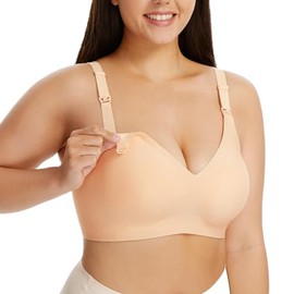 HBselect Still BH ohne Bügel Seidig Schwangerschafts BH Mutterschaft BH Umstands Nahtlos Womens Wireless Bra Womens One Smooth U Underwire Bra Beige