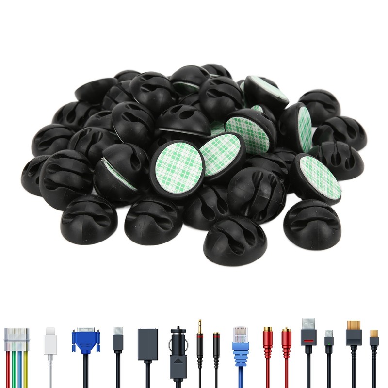 50pcs Cable Clip 3 Hole Silica Gel AntiCorrosion Black Adhesive