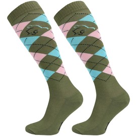 TODO Comodo Checked Riding Socks STPDJ | Riding Socks Rider Knee Socks | Cotton Socks Women Men Children, STPDJ - RS38, 31 - 34