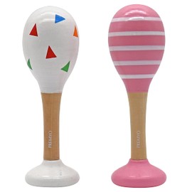 PREMYO Rattle Baby Music Toy - Wooden Toy Maracas Baby Toy - Triangles Stripes Pink