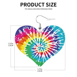 Tie Dye Colorful Print Faux Leather Earrings For Women Lightweight Heart Dangle Earrings Gift