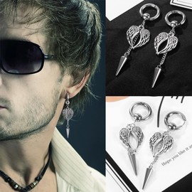 18 Pairs Stainless Steel Y2K Punk Hoop Dangle Earrings for Men, Frog Snake Spider Skull Heads etc Huggie Hoop Long Chain Piercing Hoop Earrings Set for Women and Men