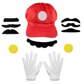 MUNSKT Cosplay Costume Accessories Kits, Hats Cap, White Gloves,Fake Beard,Buttons