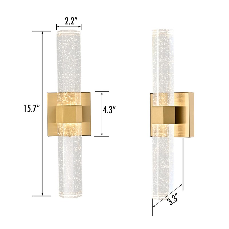 HOLKIRT Gold Bath Vanity Light Crystal Wall Sconce Light 15.7"