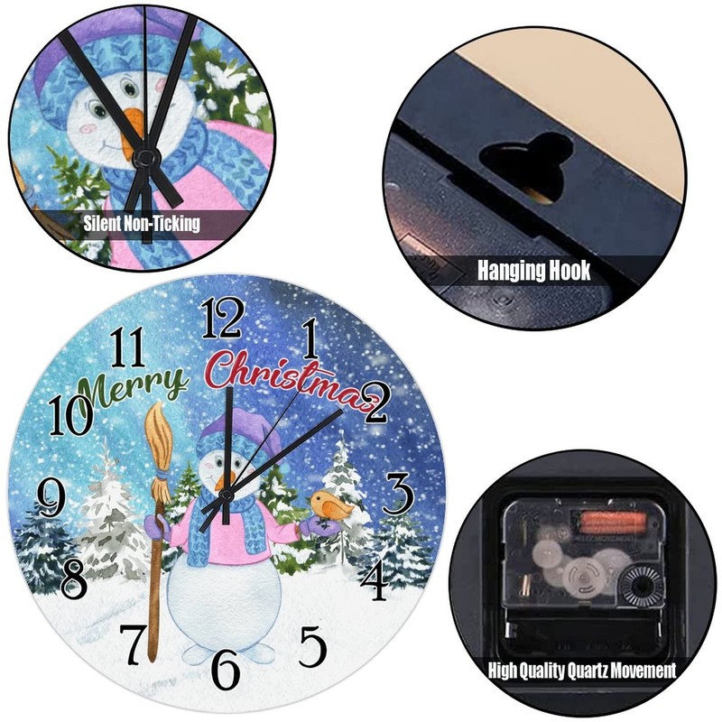 Art Clock Merry Christmas Snowman Wall Clock Silent Non-Ticking Hanging