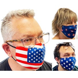 NORTY 3 Pack Adult 3 Layer Washable Reusable Cotton Fabric Adjustable Face Mask Cover, Stars, Stripes, Red, White, Blue WFP4