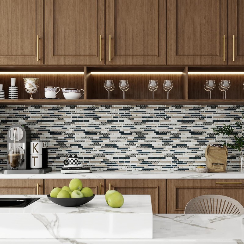 5-Sheet Glass Backsplash Tiles, 5 Square Feet Glass Mosaic Backsplash