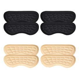 HSYTEK 4 Pairs of Heel Pads, Heel Protectors for Shoes, Heel Protection Shoes for Larger Shoes, Prevents Abrasion, Non-Slip, Reusable, Black and Skin-Coloured