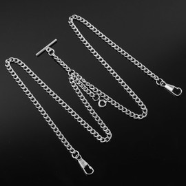Silver Men's Pocket Watch Chain Vintage Albert Chain with Lobster & T-Bar Clasps Watch Chains Link Vest/Suit for Your Pocket Watches/Pendant（10-Silver