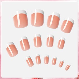 AddFavor White French Tip Press on Nails Short - 240pcs Tangerine Pink Extra Short Square Fake Nails, Square Nails Press on Acrylic Nail Extension Nails Art DIY