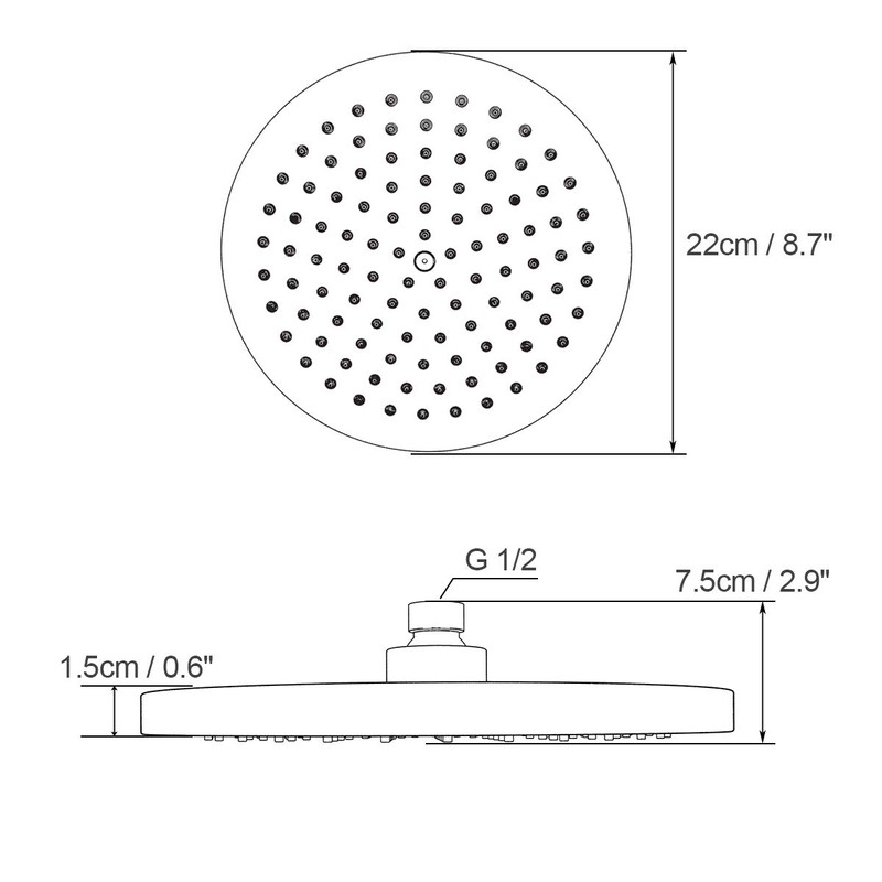 8.7 Inch Fixed Shower Head 22 cm Rainfall Swivel Ball