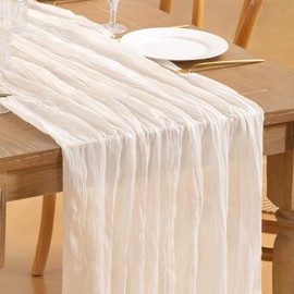 Loopiske 12pcs Ivory Cheesecloth Table Runner 10FT Boho Rustic Sheer Gauze Cheese Cloth Long Table Runner 35x120 Inch for Summer Wedding Party Bridal Baby Shower Birthday Home Decor