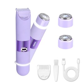 Bikini Trimmer for Women, Glow Aura Womens Shaver, Quiet Dual Head Waterproof Cordless Rechargeable Painless Trimmer for Underarms, Legs, Body (Purple)