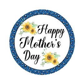 Sunflower Happy Mathers Day Stickers Leopard Print Cartoon Round Stickers for Computer Tumbler Mug Home Decor Vinyl Easy to Remove Easy to Apply Birthday Mother's Day Gifts for Mom Mama Women Wife