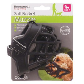Rosewood Soft Basket Muzzle for Dogs – Padded Straps for Comfort, Ideal for Bite Risk, Wound Licking, Vets, Wildlife Hunting, Busy Environments – Comfortable and Adjustable Fit, Size 2