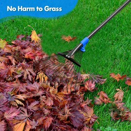BsBsBest 75" Rake for Leaves with 18 Metal Tines 10-18" Expandable Head Rakes Adjustable Handle for Lawn Leaf Rake Yard Tools for Collecting Leaves, Grass Clippings, Garbage Blue