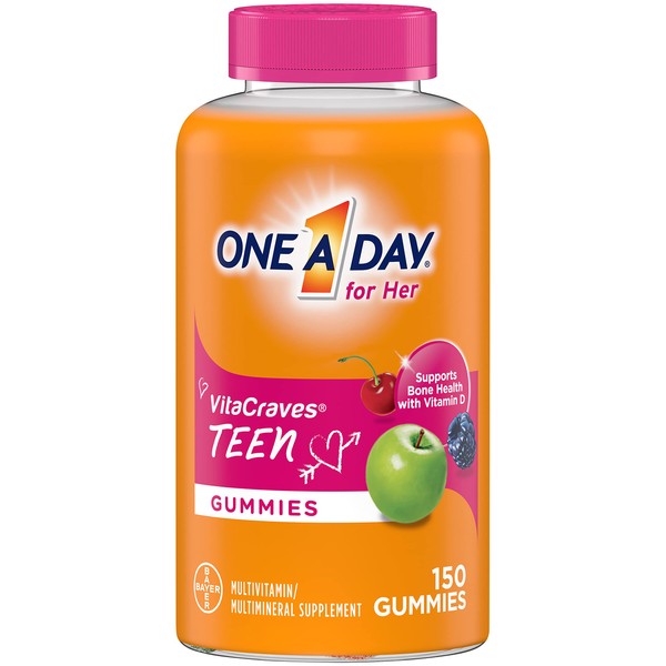ONE A DAY Teen for Her Multivitamin Gummies Supplement with Vitamins A, C, E, B3, B6, B12, Calcium, and Vitamin D, 150 Count