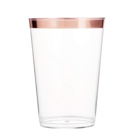 100 Rose Gold Plastic Cups 10 Oz Clear Plastic Cups Tumblers Rose Gold Rimmed Cups Fancy Disposable Wedding Cups Elegant Party Cups with Rose Gold Rim