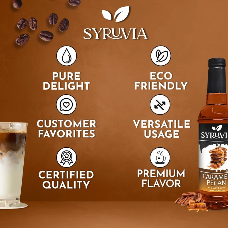 Caramel Pecan Syrup by Syruvia 6-Pack, 25.4 fl oz, Wholesale