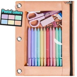 Forvencer Pencil Pouch for 3 Ring Binder, Pastel Pencil Case with Smooth Zipper, Cute Soft Pencil Bag with Clear Window & 3 Reinforced Grommets, Big Capacity Binder Bag, School Office Supplies, Orange