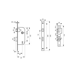 THIRARD - NF Mortice Lock with Key for Room Door Axle 40mm Square Ends Black 1 Key